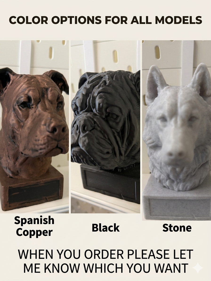 Dog Bust Statue - 3 choice of colors - add your dogs name